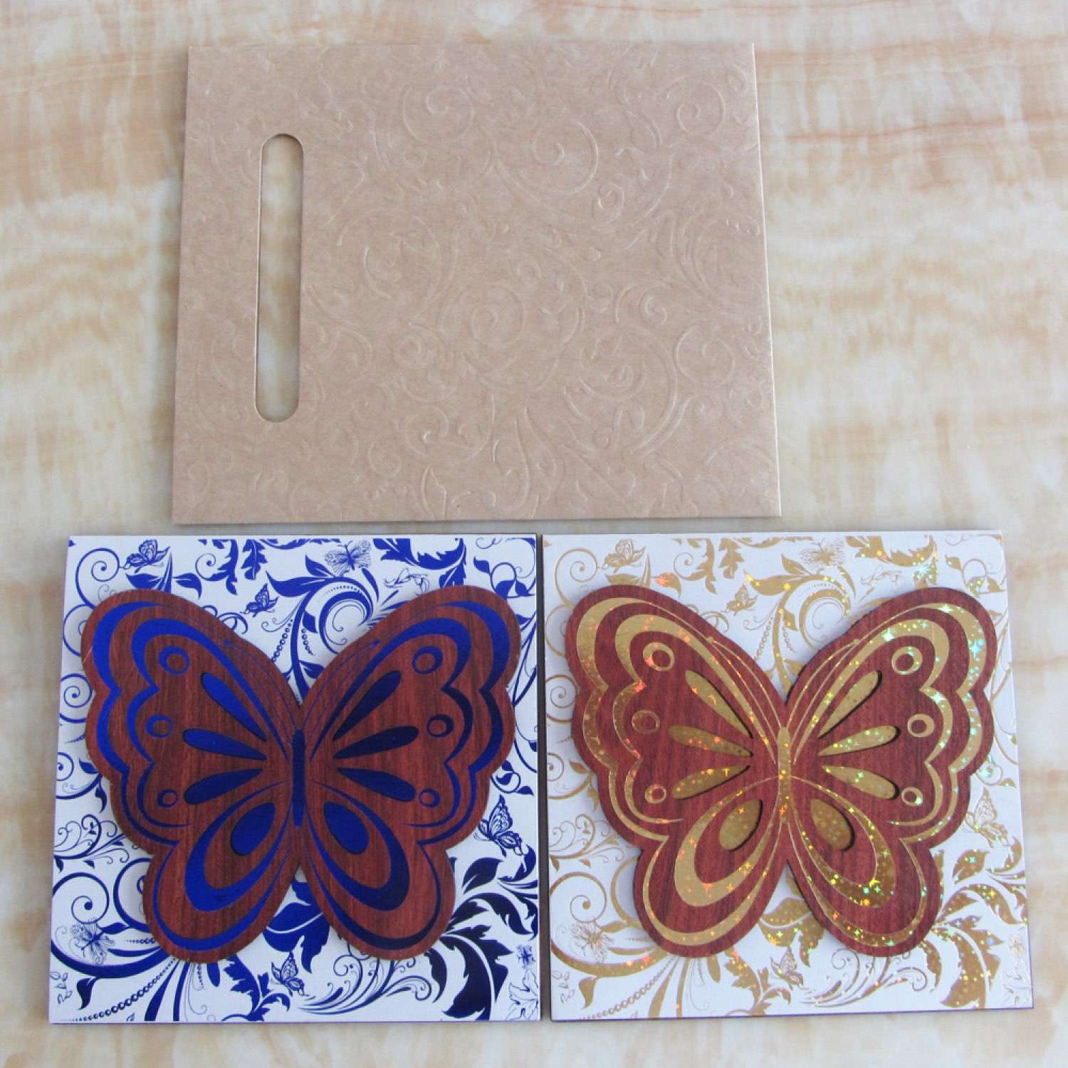 Butterfly Wooden Invitation Card Laser Cut Invitation With Paper Pocket